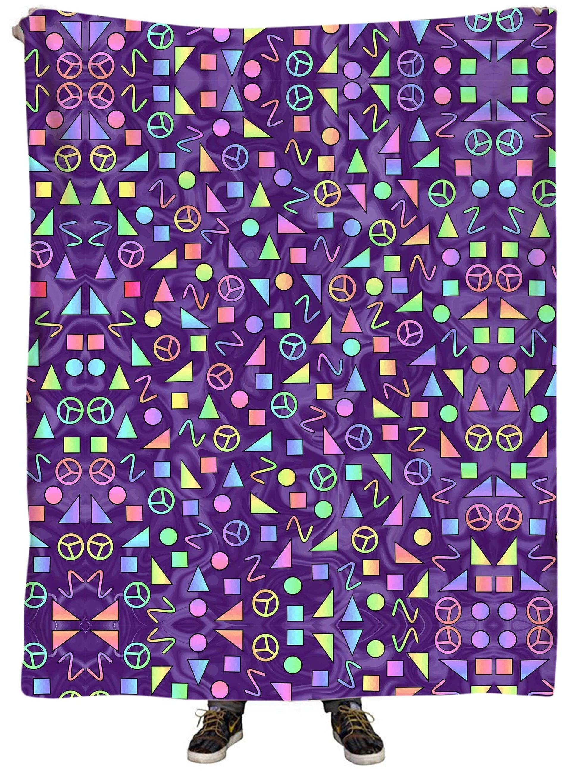 Retro Shapes Peace Symbols Purple Plush Blanket | iEDM