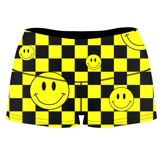 Smile Checkerboard High-Waisted Women's Shorts, Sartoris Art, | iEDM