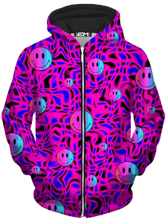 Trippy Smiles Unisex Zip-Up Hoodie, Sartoris Art, | iEDM