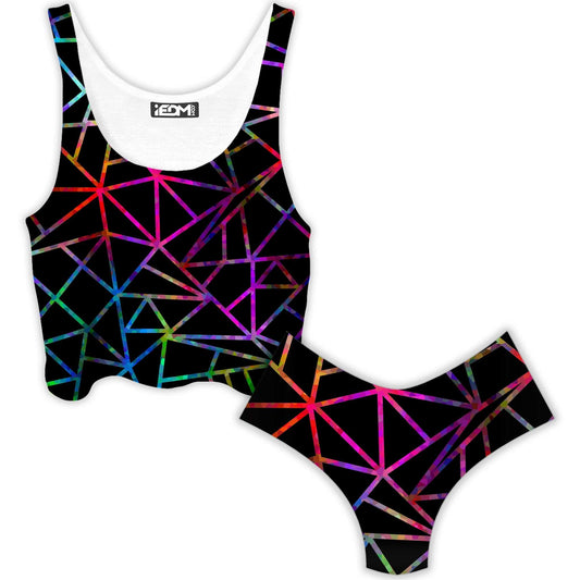 Webbed Geometric Crop Top and Booty Shorts Combo, Sartoris Art, | iEDM