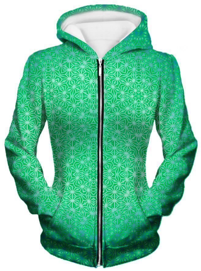 Green Cosmic Stargrid Unisex Zip-Up Hoodie, Set 4 Lyfe, | iEDM