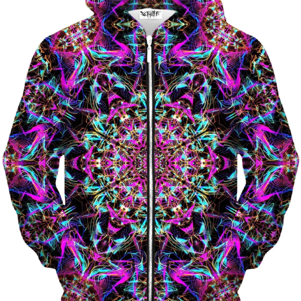 Neon Mandala Unisex Zip-Up Hoodie, Set 4 Lyfe, | iEDM