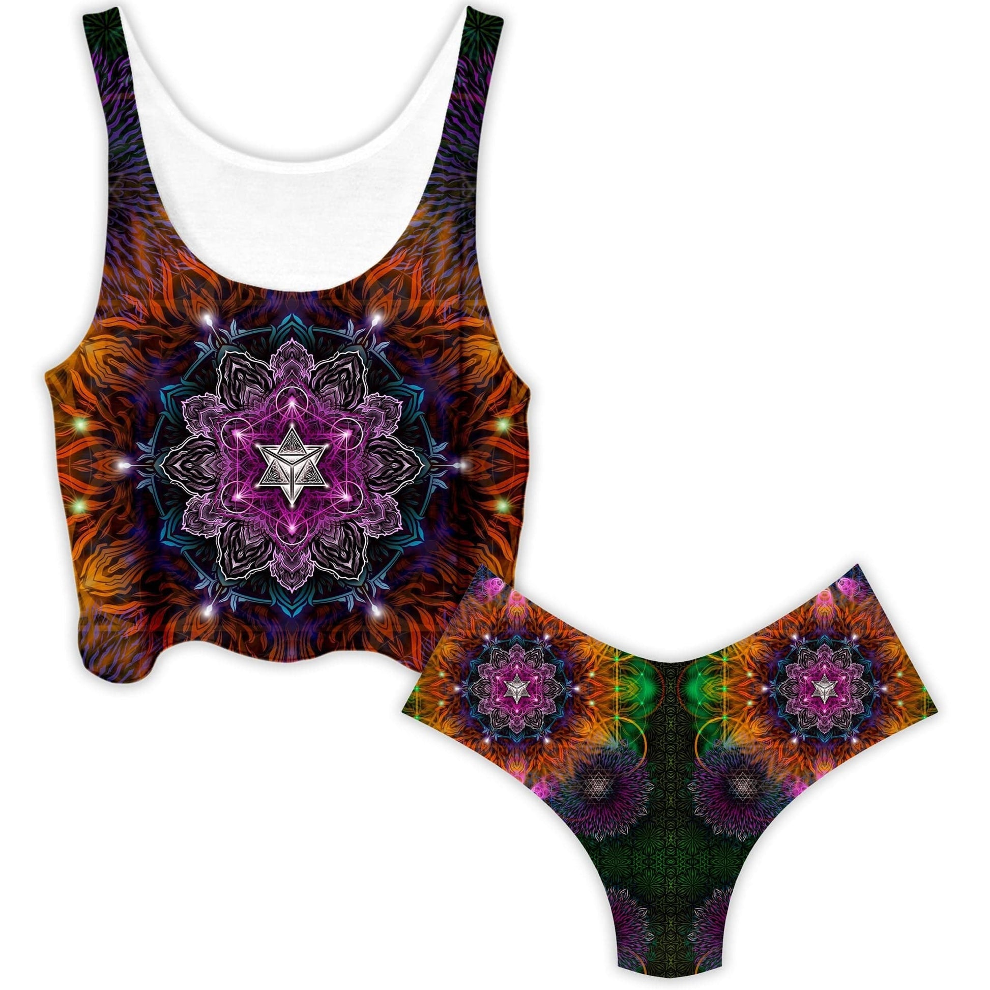Geometric Vibes Crop Top and Booty Shorts Combo, Yantrart Design, | iEDM