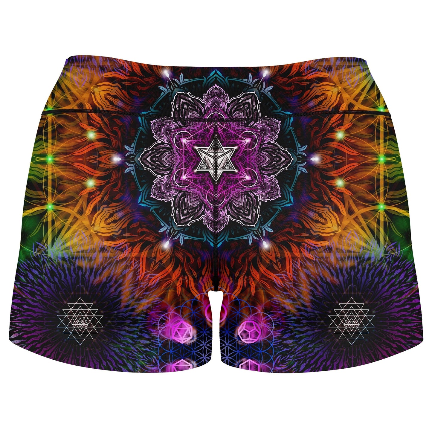 Geometric Vibes High-Waisted Women's Shorts, Yantrart Design, | iEDM