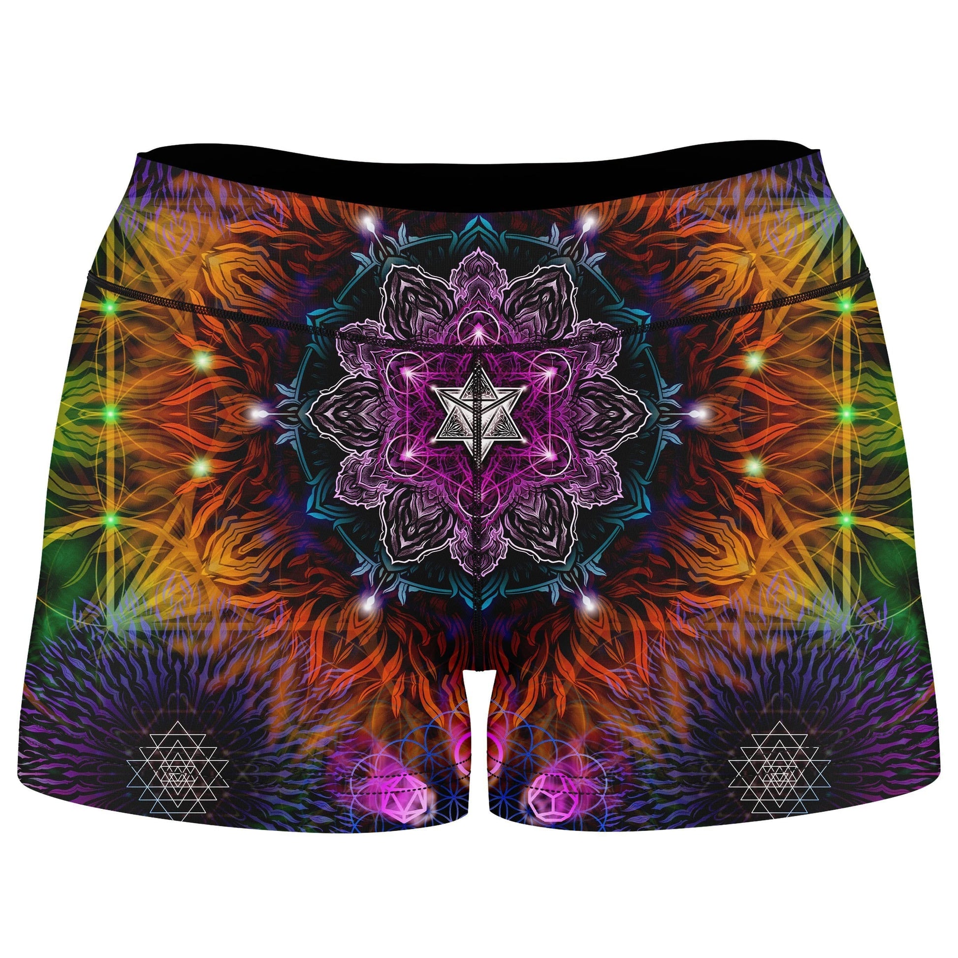 Geometric Vibes High-Waisted Women's Shorts, Yantrart Design, | iEDM