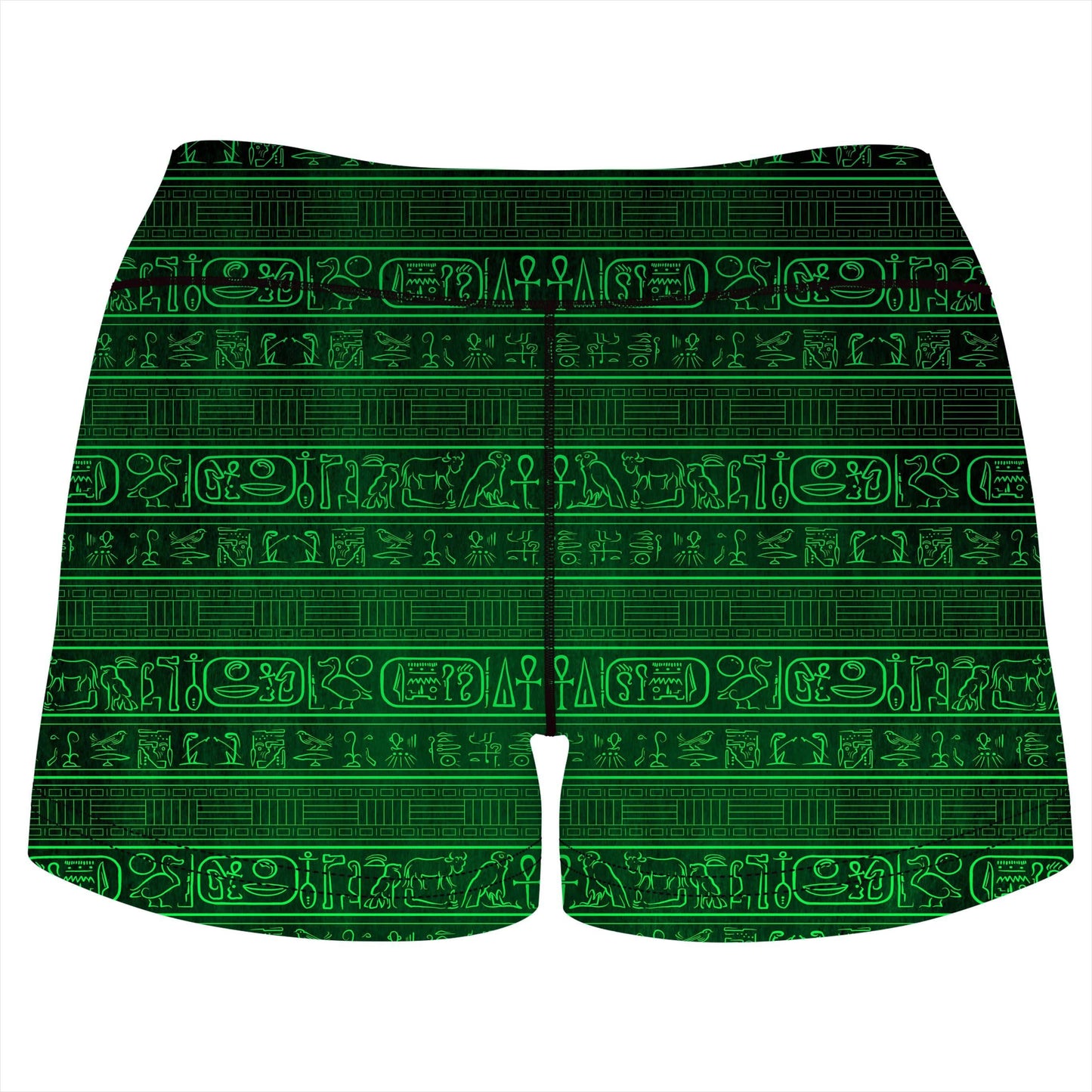 Green Glyphs High-Waisted Women's Shorts, Yantrart Design, | iEDM