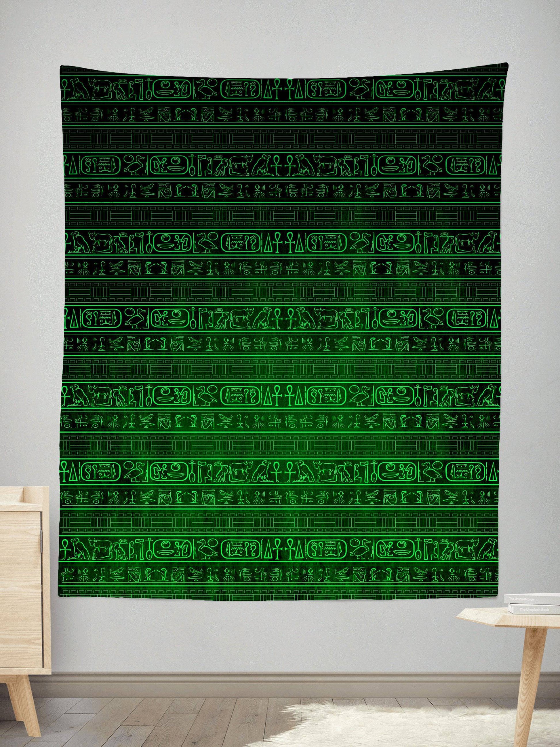 Green Glyphs Tapestry, Yantrart Design, | iEDM