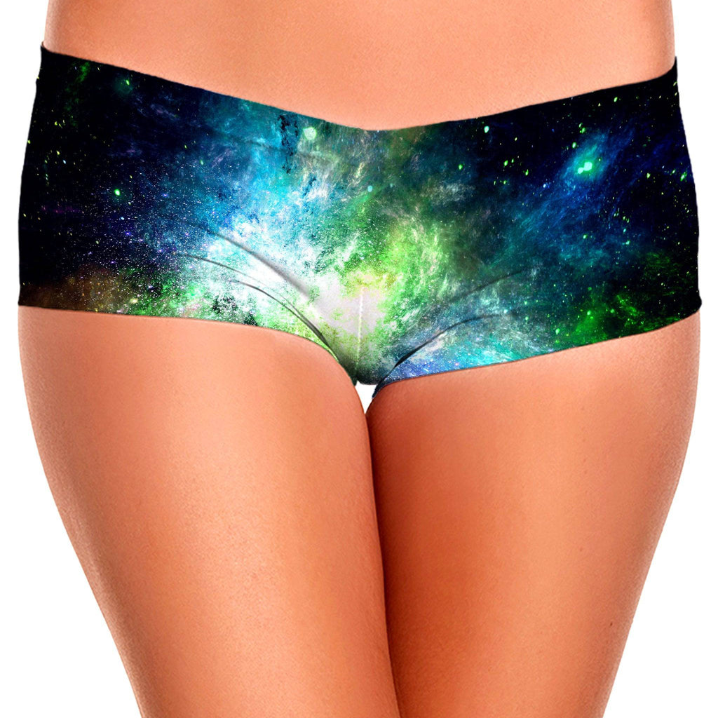 Green Psychedelic Nebula Booty Shorts, Yantrart Design, | iEDM