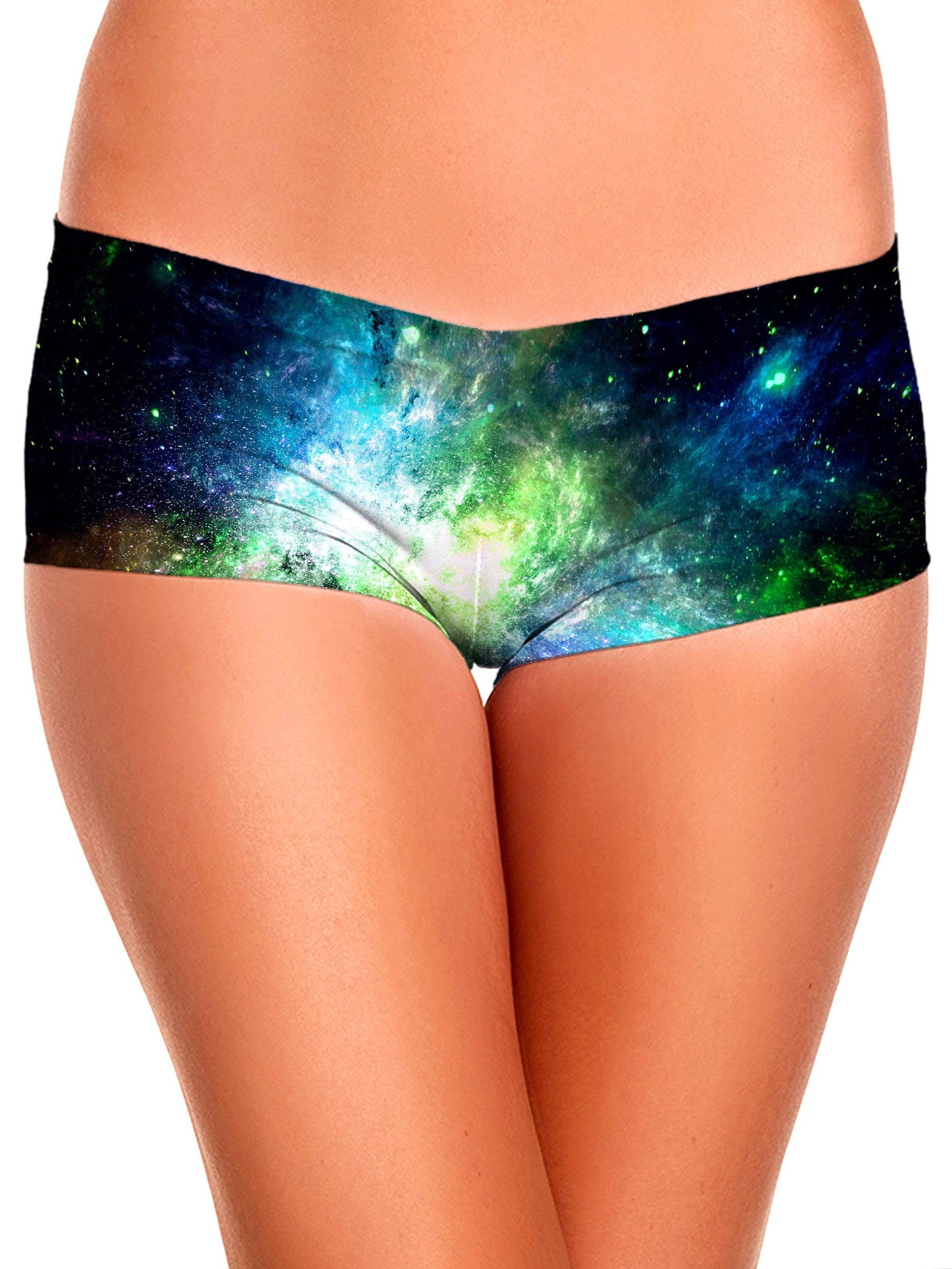 Green Psychedelic Nebula Booty Shorts, Yantrart Design, | iEDM