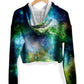 Green Psychedelic Nebula Fleece Crop Hoodie, Yantrart Design, | iEDM