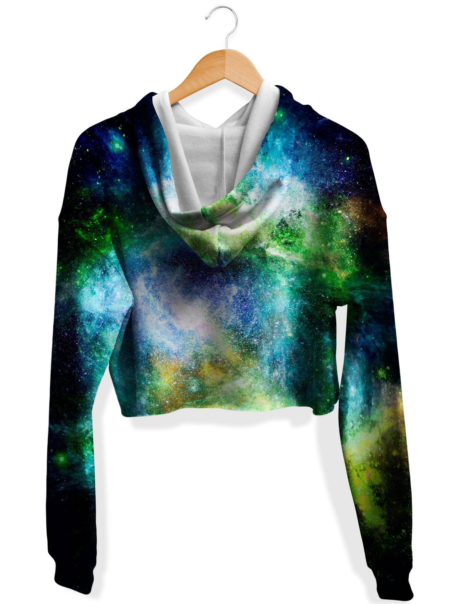 Green Psychedelic Nebula Fleece Crop Hoodie, Yantrart Design, | iEDM