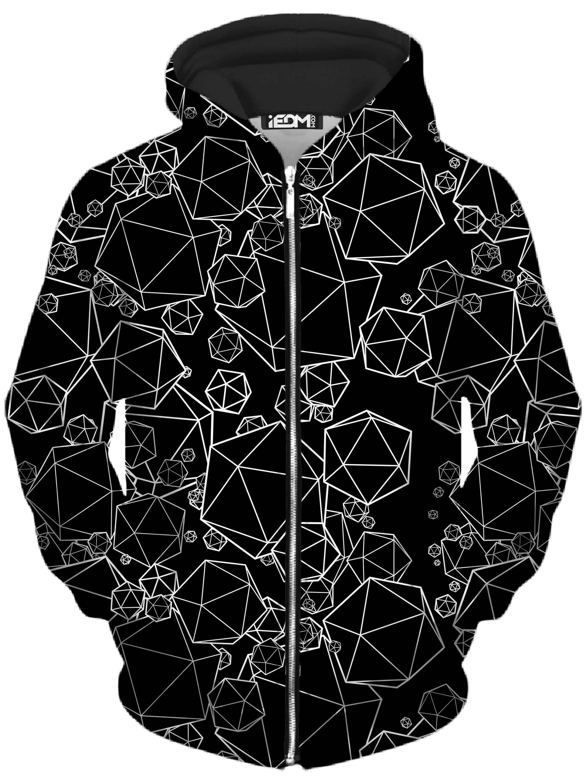 Icosahedron Madness Black Zip-Up Hoodie and Joggers Combo, Yantrart Design, | iEDM