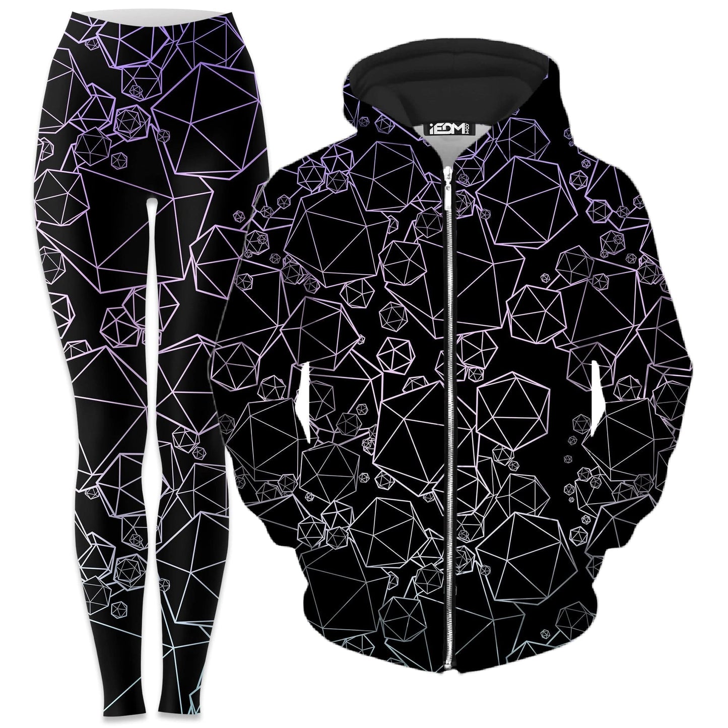 Icosahedron Madness Cold Zip-Up Hoodie and Leggings Combo, Yantrart Design, | iEDM