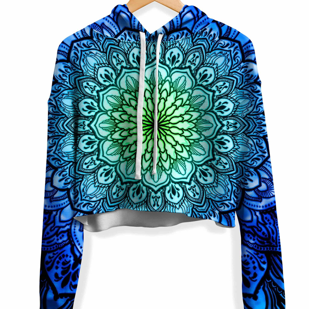 Ornate Mandala Blue Fleece Crop Hoodie, Yantrart Design, | iEDM