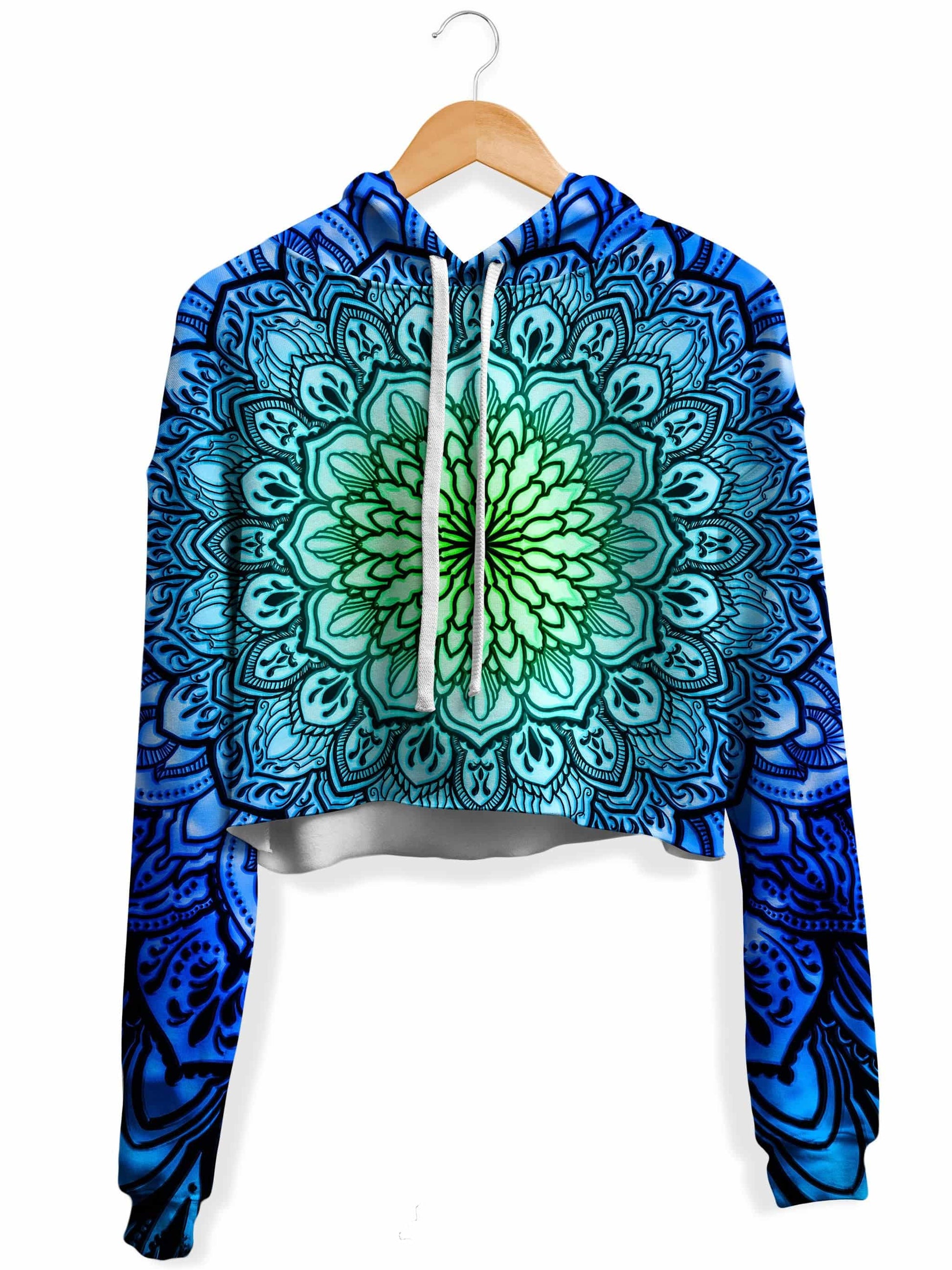 Ornate Mandala Blue Fleece Crop Hoodie, Yantrart Design, | iEDM