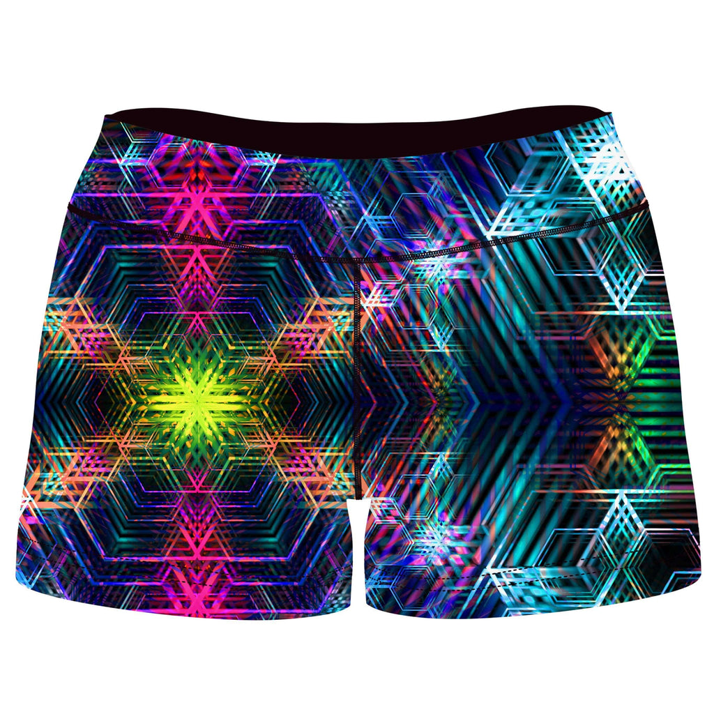 Psychedelia High-Waisted Women's Shorts, Yantrart Design, | iEDM