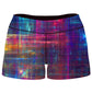 Psychedelic Matrix Rainbow High-Waisted Women's Shorts, Yantrart Design, | iEDM