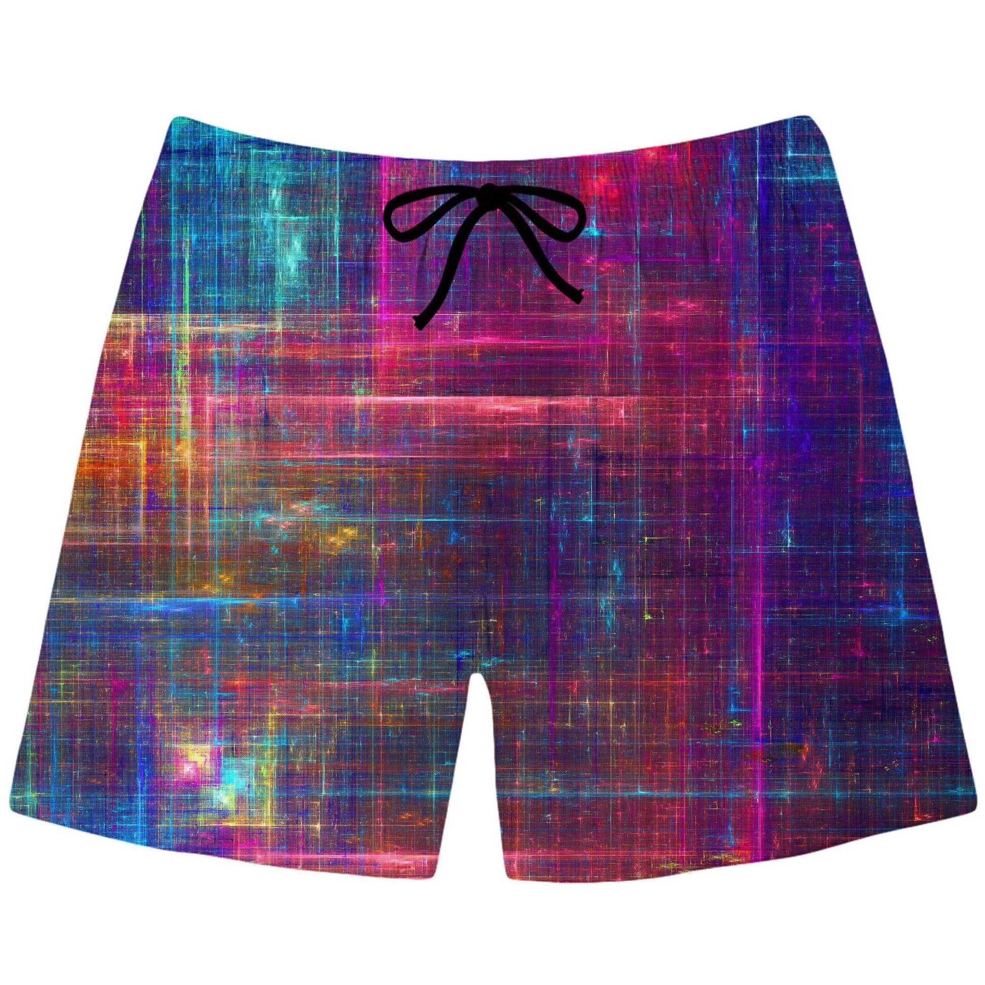 Psychedelic Matrix Rainbow Swim Trunks, Yantrart Design, | iEDM